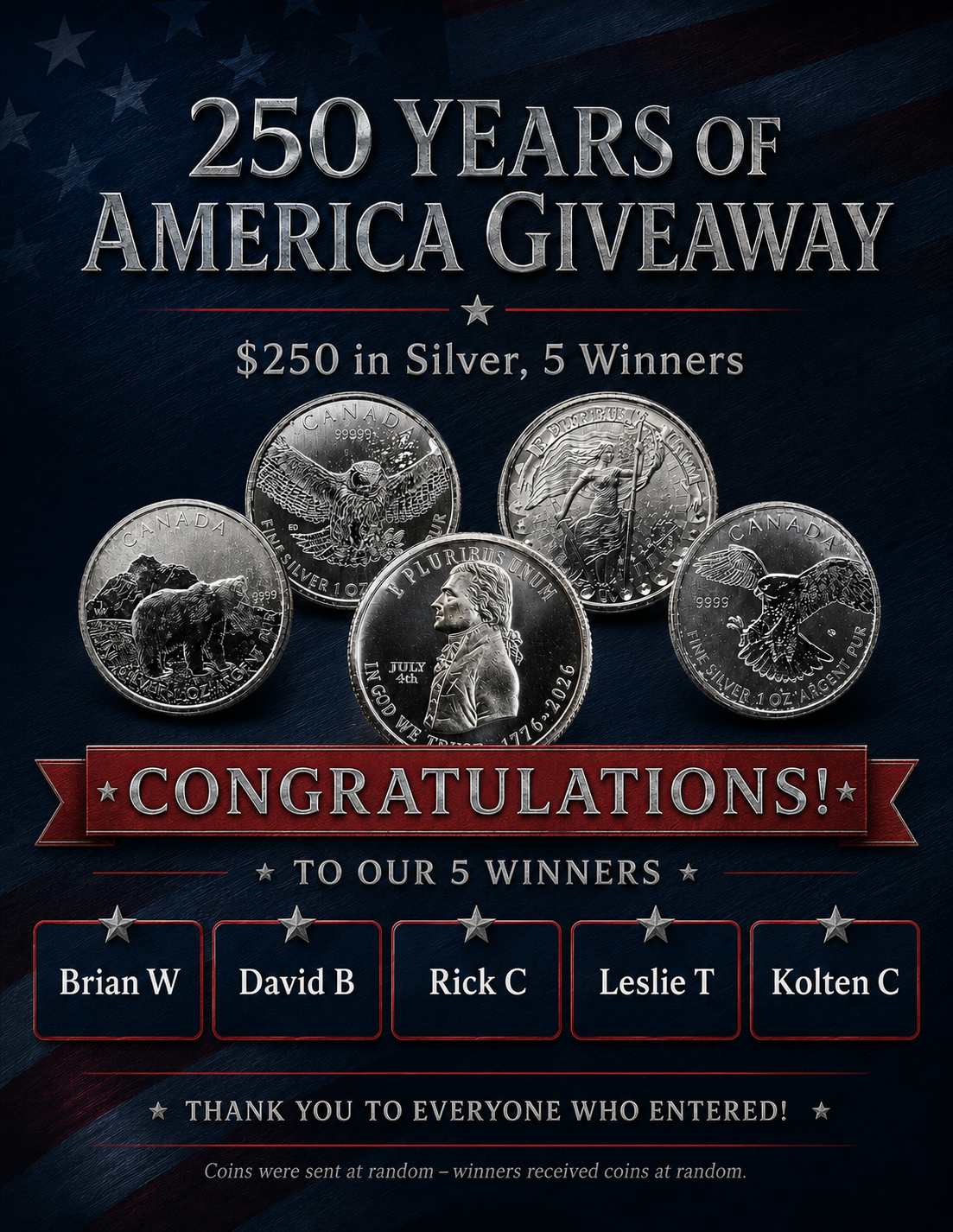 US 250th Stack Heavy Giveaway winner announcement and prize coins